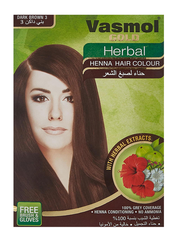Vasmol Gold Herbal Henna Hair Colour, 6 x 10gm, 3 Dark Brown