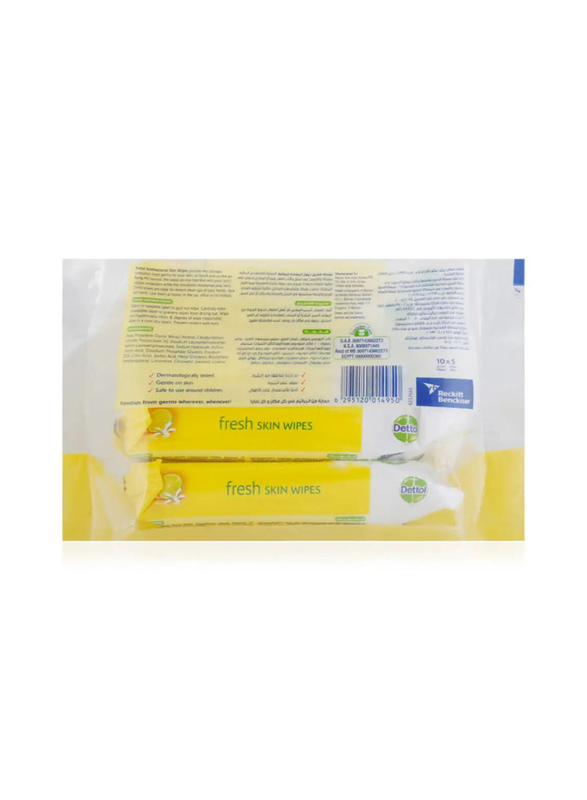 Dettol Anti-Bacterial Fresh Skin Wipes - 5 x 10 Pieces