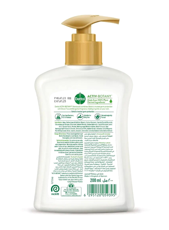 Dettol Active Botany Antibacterial Hand Green Tea & Bergamot, 200ml