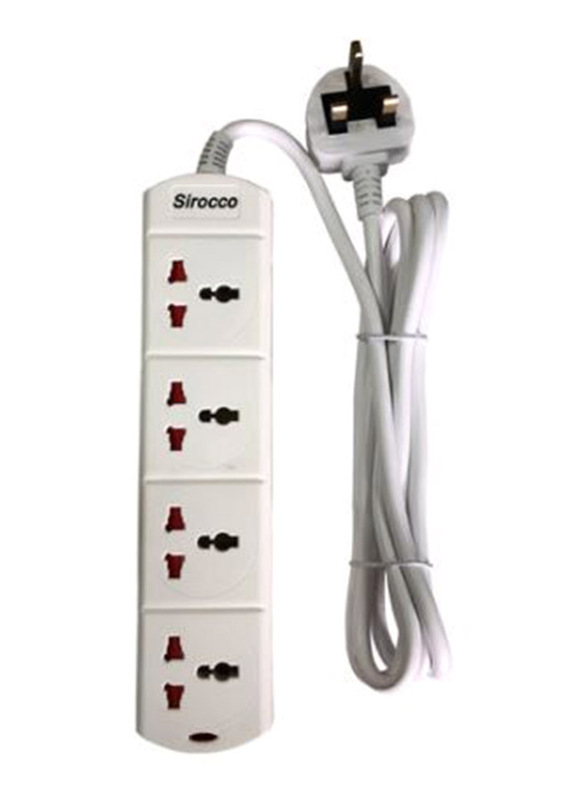 Sirocco 4 Way Extension Socket with 2 Meter Cable, UK904S, White