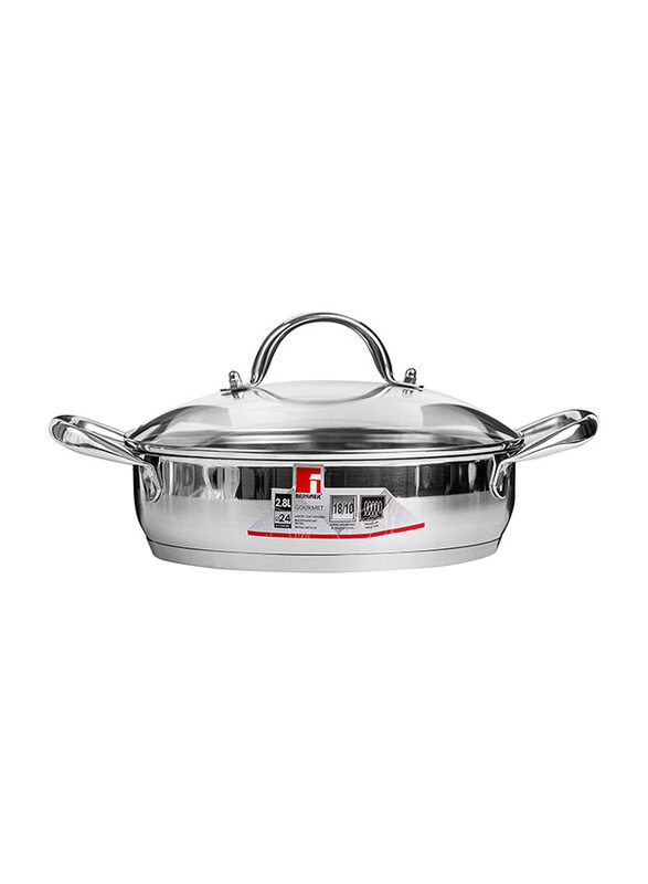 

Bergner 24cm Round Shallow Pot with Lid, Silver