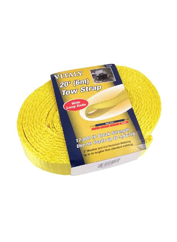 Vitaly Strap X Tow Strap, 2 inch x 20 Feet, Yellow