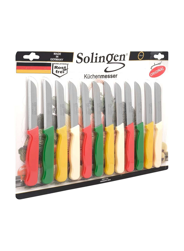 Solingen 12-Piece Stainless Steel Blade Multipurpose Knife with Solid Color Handle, Multicolour