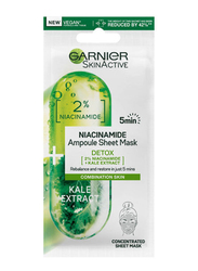 Garnier 5 Min Purifying Ampoule Mask for Oily Skin with 2% Niacinamide & Kale, 1 Mask