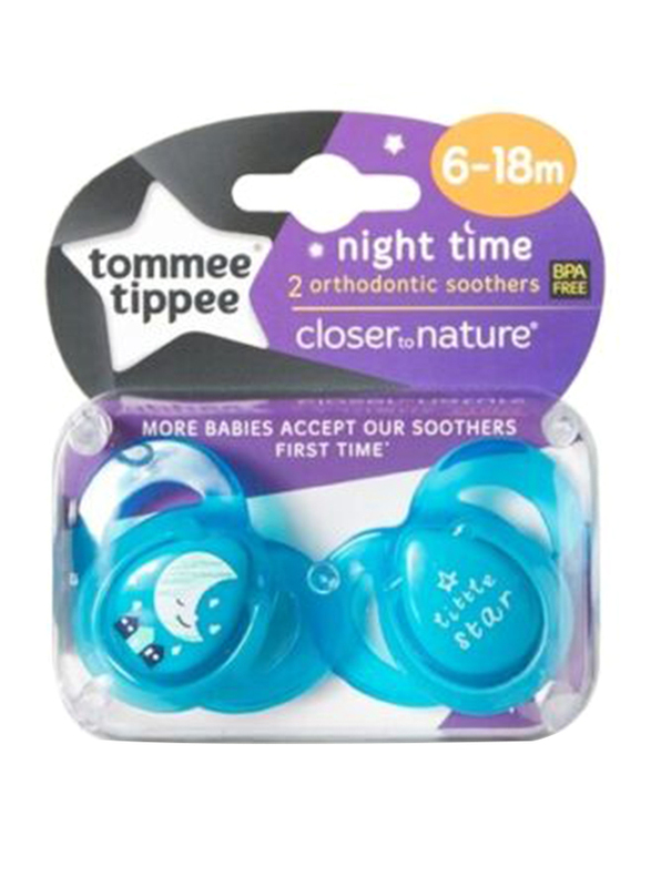 Tommee Tippee 2-Piece Night Time Soother for 6-18 Months Babies, Blue