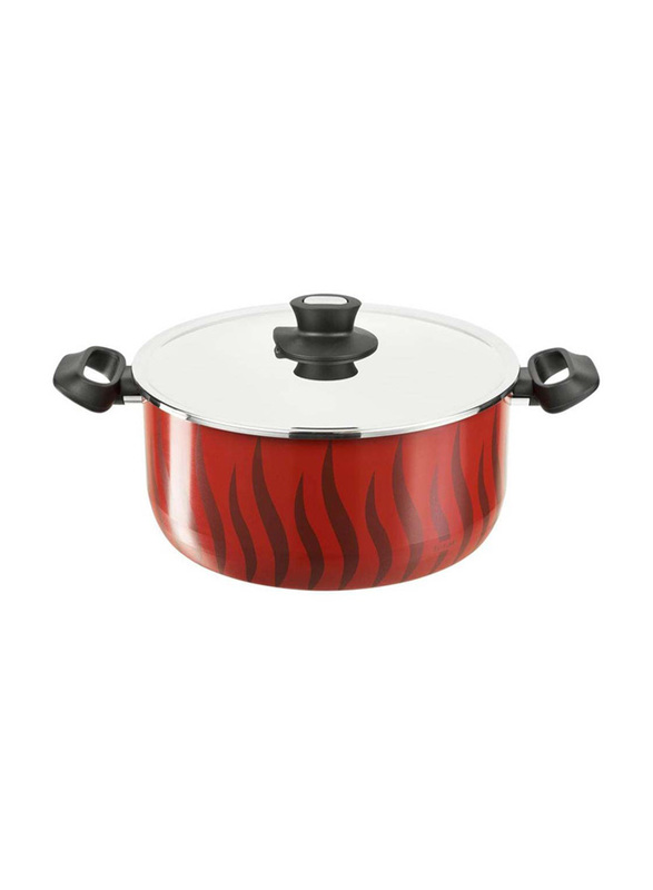 

Tefal 26cm Tempo Flame Aluminium Round Casserole with Lid, C5485282, 40.8 x 27.4 x 13.9cm, Red