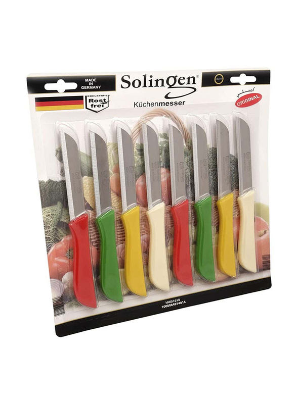 Solingen 8-Piece Stainless Steel Blade Multipurpose Knife with Solid Color Handle, Multicolour