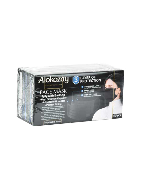 Alokozay 3 Ply Face Mask Black, 50 Pieces