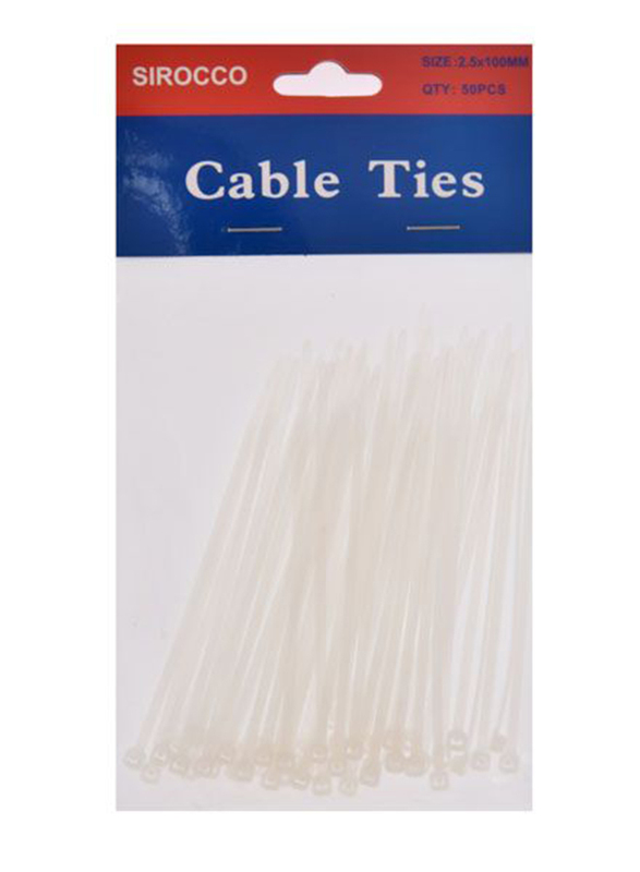 Sirocco Cable Ties, WSH-504NA, 50 Pieces, White