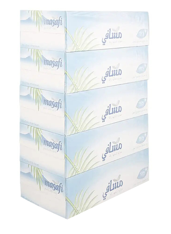 Masafi Tissue Pure Soft Care 2 Ply White Tissue Box Set, 150 x 5 Pieces