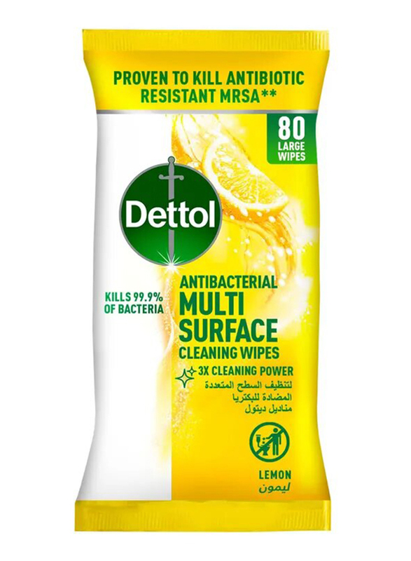 Dettol Lemon Antibacterial Multi Surface Cleaning Wipes, 80 Wipes