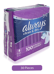 Always Clean & Dry Mesh Maxi Thick Sanitary Pads, Large, 30 Pieces