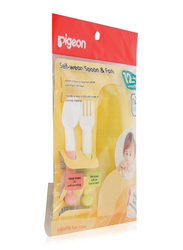 Pigeon Baby Self Wean Spoon & Fork, 12+ Months, White/Pink/Yellow