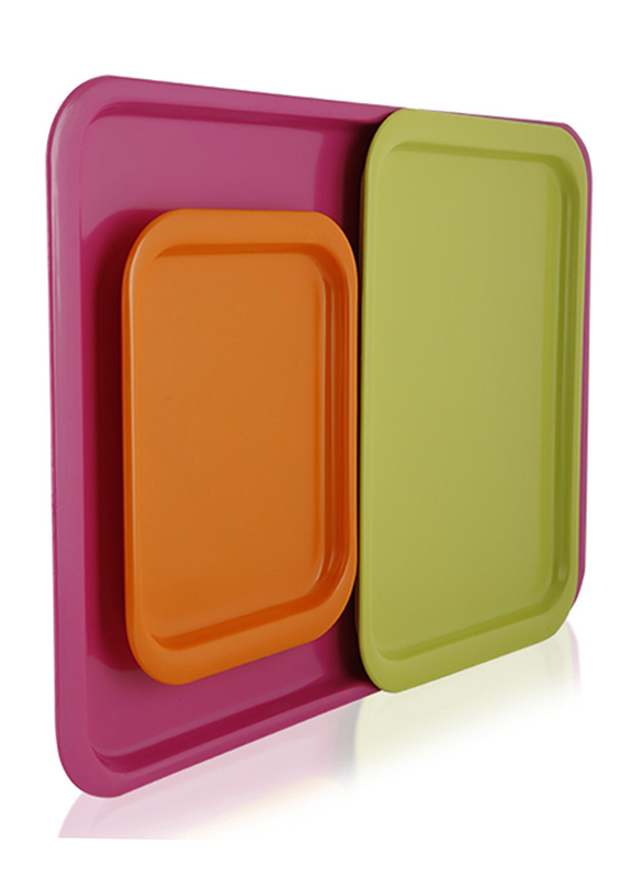 Pioneer 3-Pieces Plastic Rectangular Serving Tray, Multicolor