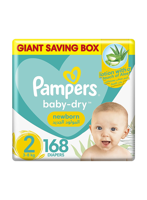 Pampers Main Line Baby Dry Diapers, Size 2, Newborn, 3-8 kg, Giant Saving Box, 168 Counts