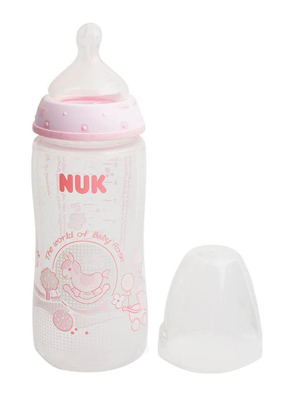 Nuk First Choice Plus Feeding Bottle, 300ml, 0-6 Months, Pink/Clear