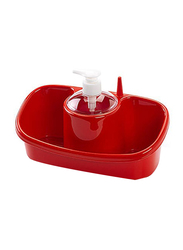 Titiz Plastic 3-In-1 Soap Dispenser And Sponge Holder, Red