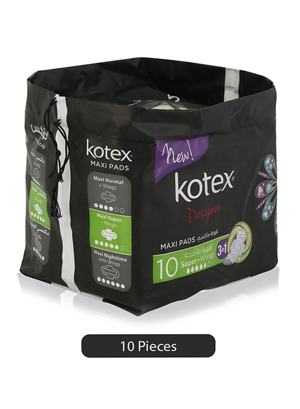 Kotex Designer 3-in-1 Super Maxi Sanitary Pads with Wings, 10 Pieces