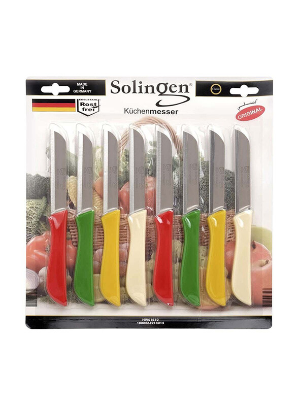 Solingen 8-Piece Stainless Steel Blade Multipurpose Knife with Solid Color Handle, Multicolour