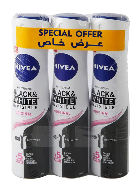 Nivea Deo Spray Black & White Invisible Original, 3 x 150ml