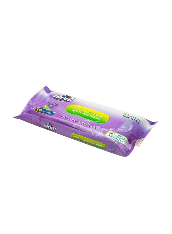 Wow Refreshing Lavender Antibacterial Skin Wipes, 10 Wipes