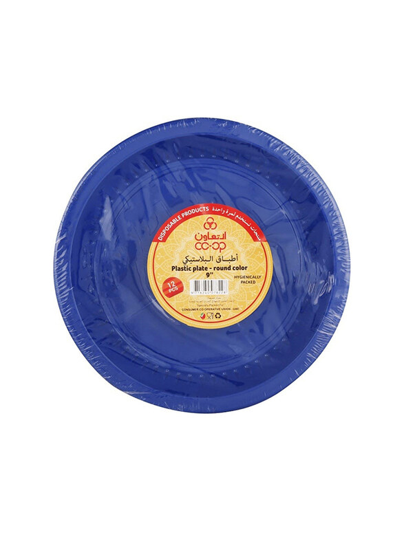 

Co-Op 12-Piece 9-inch Disposable Round Plastic Plate Set, Blue