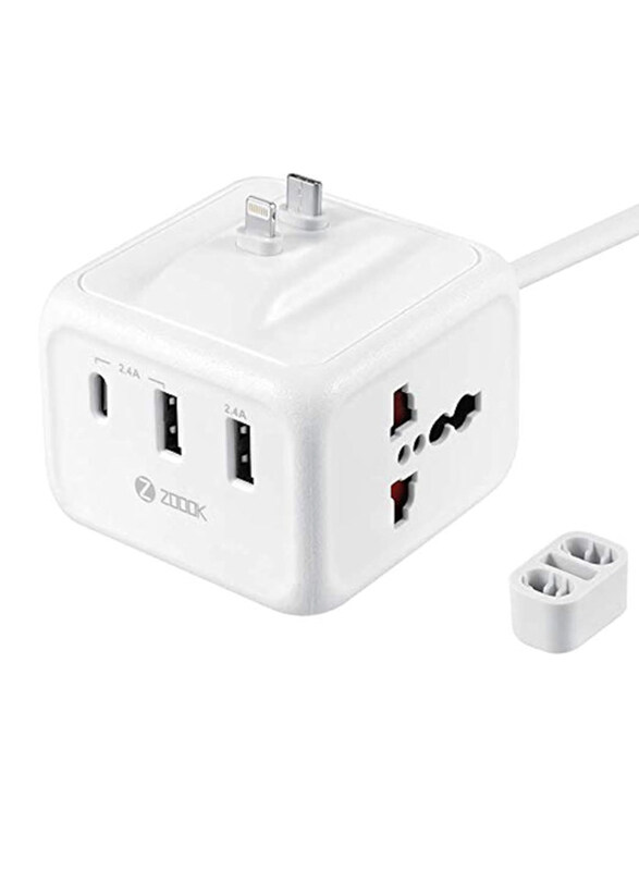 

Zoook Home Multi Wall Charger, USB 2.0 with 2 Ports USB Type-C, 1 Port Lightning and Universal Power Socket, White