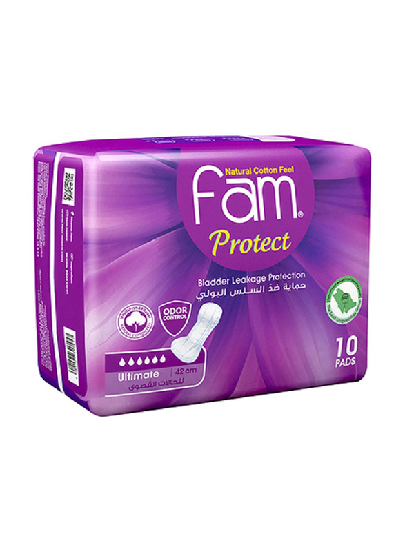 Fam Natural Cotton Feel Protect Incontinence Sanitary Pads, 10 Pads