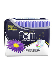 Fam Natural Cotton Feel Night Sanitary Pads, 8-Piece