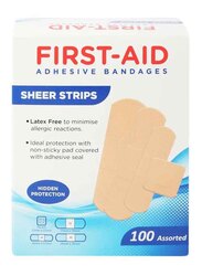 First Aid Adhesive Bandage Sheer Strips, 100 Pieces