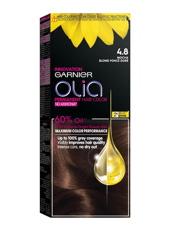 Garnier Olia No Ammonia Permanent Hair Colour with 60% Oils, 4.8 Mocha