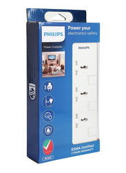 Philips 3 Way Extension Socket with Individual Switch with 3 Meter Cable, White