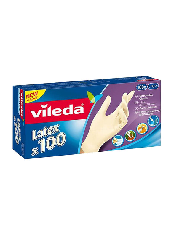

Vileda Disposable Latex Gloves, Large, 100 Pieces