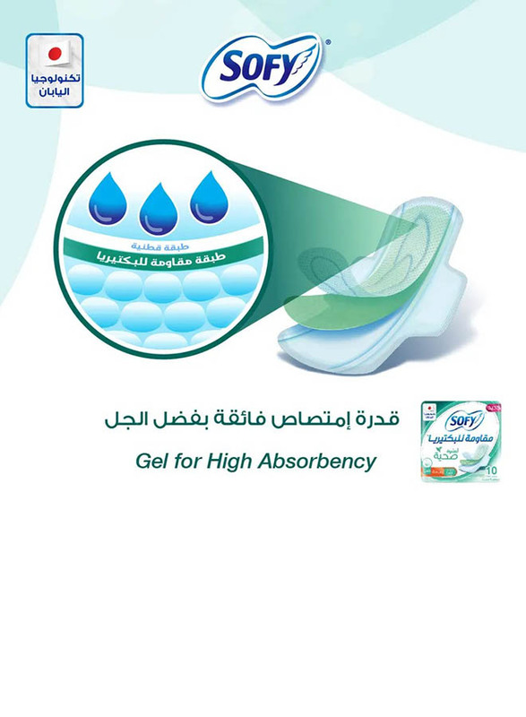 Sofy Slim Anti Bacterial Healthy Skin Sanitary Pads, Large, 10 Pads
