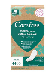 Carefree 100% Organic Topsheet Normal Panty Liners, 30 Pieces