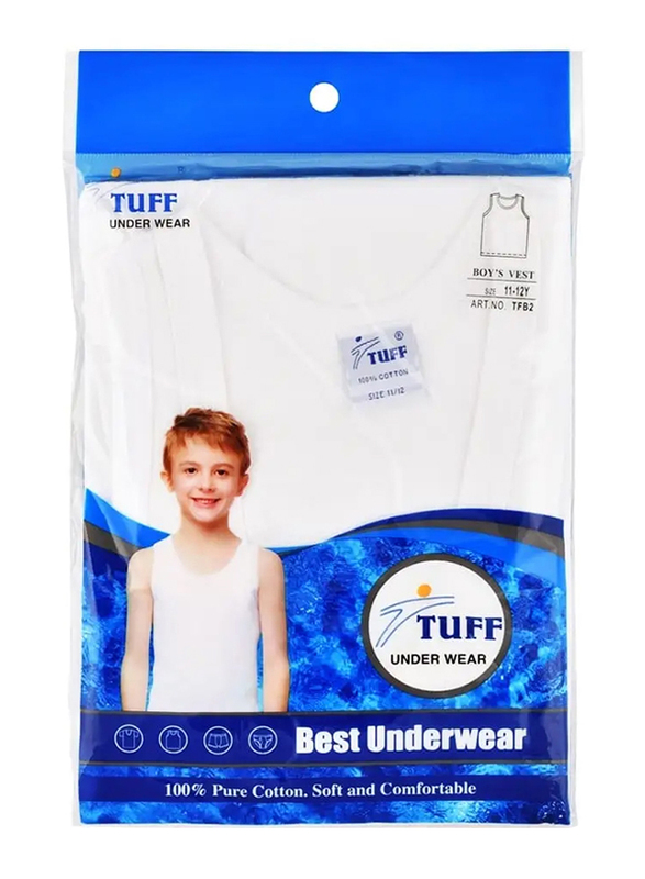 Tuff Cotton Vest for Boy, White, 13 - 14 Years