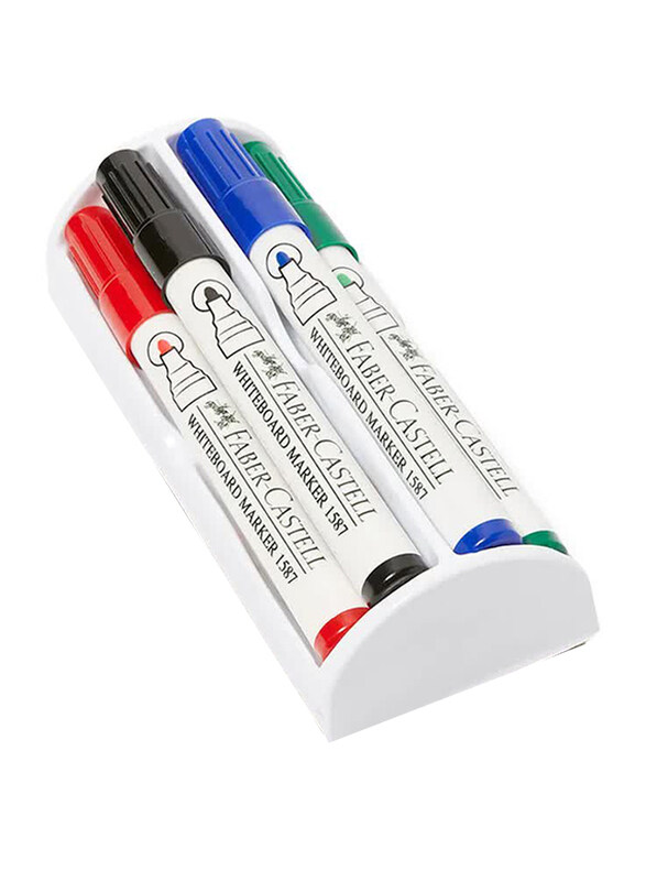 

Faber-Castell White Board Marker with Duster Cleaner, 4 Pieces, Multicolor