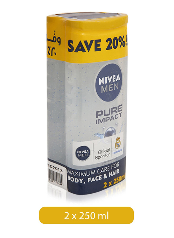 Nivea Men Pure Impact Shower Gel, 250ml, 2 Pieces