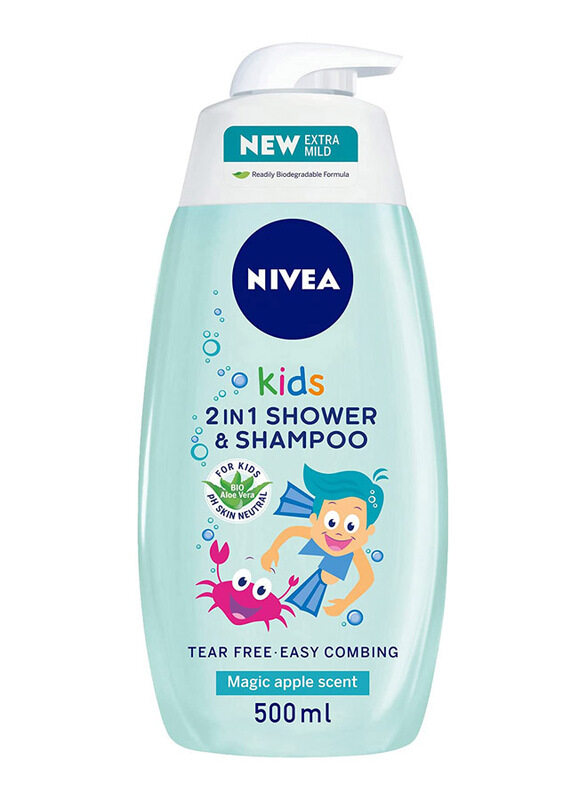 

Nivea 500ml Magic Apple Scent 2 in 1 Shower & Shampoo for Babies, Blue