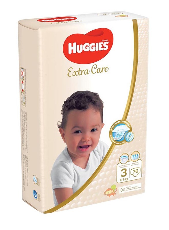 Huggies Extra Care Size 3, Jumbo Pack, (4-9 kg) - 76 Diapers