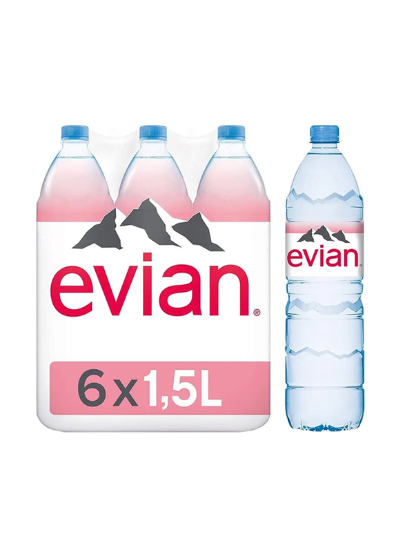 Evian Natural Mineral Water, 6 x 1.5 Litre