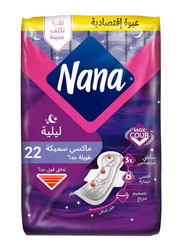 Nana Maxi Night Wings Pads, 22 Piece