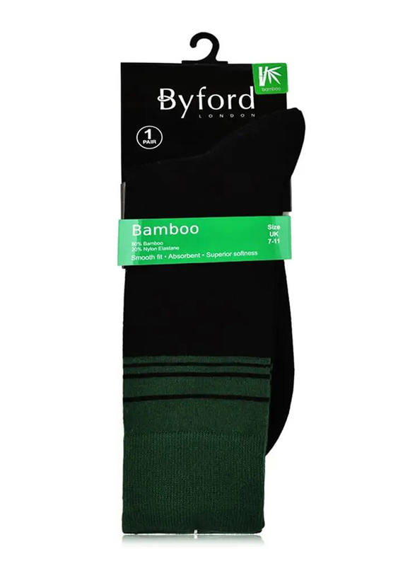 Byford London Bamboo Blended Socks, Black/Green, 7-11 UK