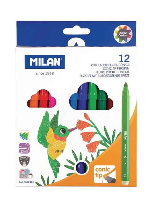 

Milan Conical Tip Fibre Pens, 12 Pieces, Multicolour