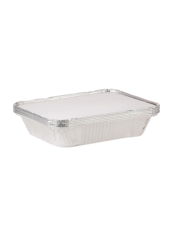 Hotpack Disposable Aluminium Containers with Lid, 5 Pieces, 3650CC, Silver