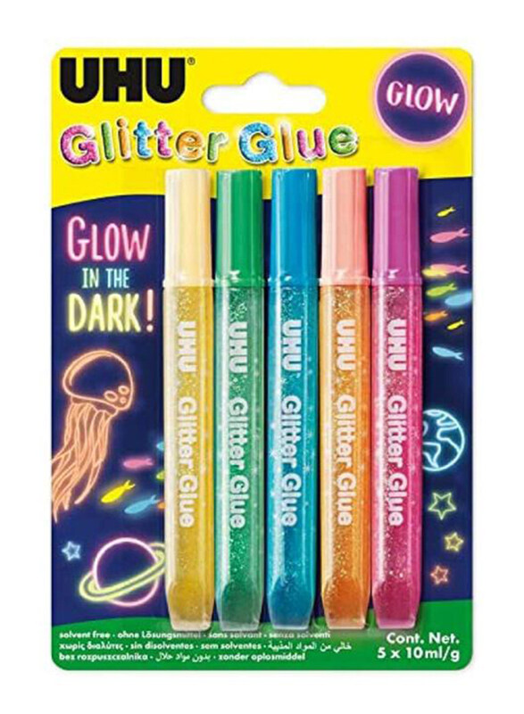 

Uhu Glow In The Dark Glitter, 5 x 10ml, Multicolour