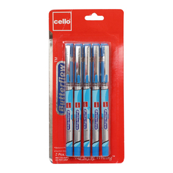 Cello 5-Piece Butterflow Ball Pen Set, 0.7mm, Blue