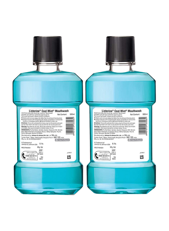 Listerine Cool Mint Mouthwash, 2 x 500ml