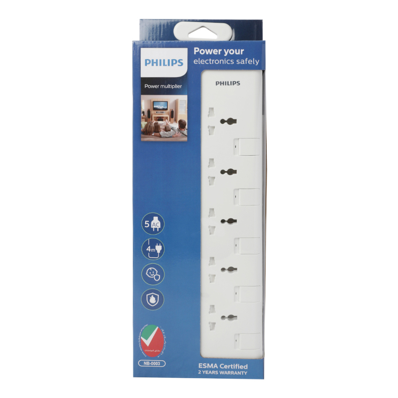 Philips 5 Way Extension Socket with Individual Switch, 1 Piece