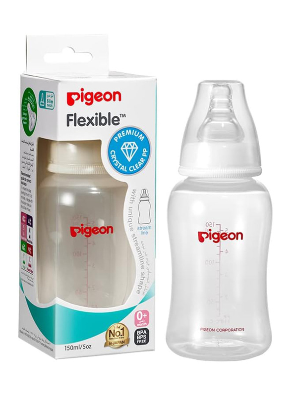 Pigeon Flexible Stream Line Slim Neck PP Bottle, 150ml, White